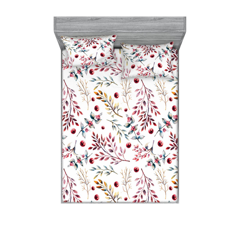 Drap-housse et taies décoratives 3 pièces Ambesonne, Marron pâle et gris / motif floral bleu sarcelle