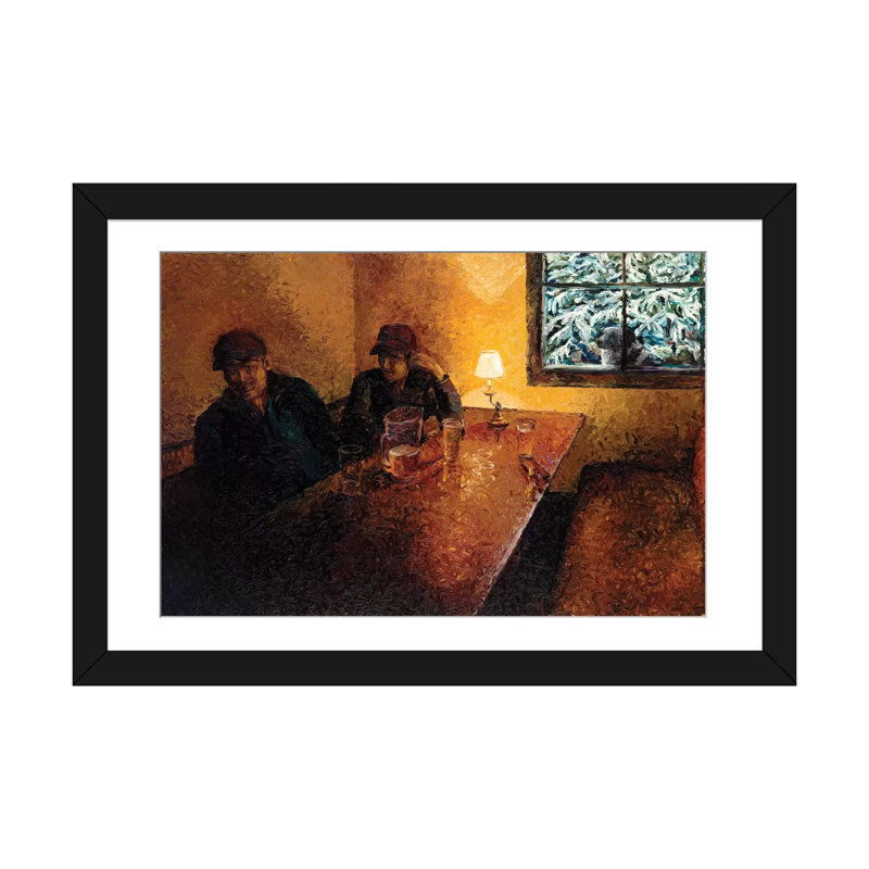 " The Snorting Elk Pub " by Iris Scott, 16" H x 24" W x 1" D, Black Framed Fine Art Paper, White