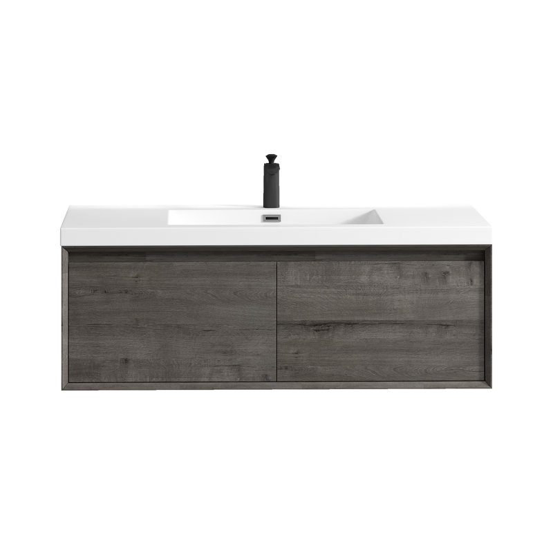 Meuble-lavabo mural simple l 47 po x P 19,6 po x H 17,7 po Bella, Chêne fumé