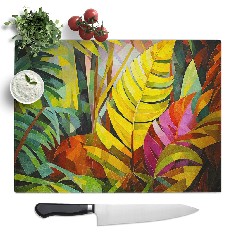 Fern Leaf Cubism  Glass Chopping Board