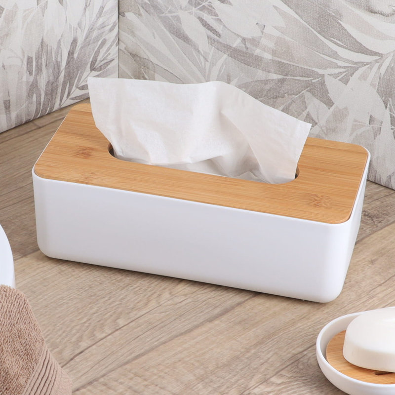 Padang Tissue Box Cover, White/Brown