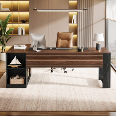 Tribesigns 78" L-shaped Executive Desk With Drawers & Storage Shelves by 17 Stories