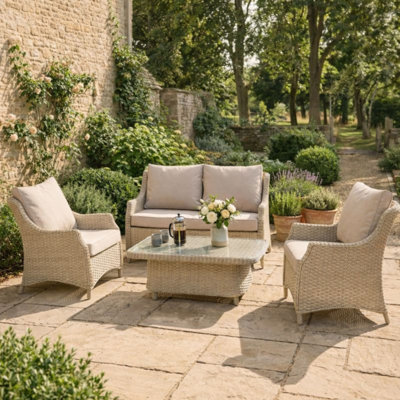 Woodchester 2 Seat Sofa with 2 Sofa Chairs & Rectangle Coffee Table - Sandstone