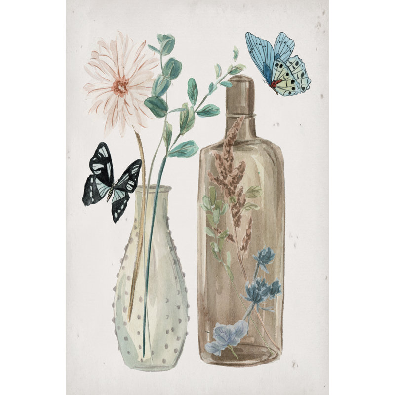 Butterflies And Flowers IV - Painting, 76 cm H x 51 cm W, Wrapped Canvas