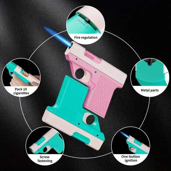 Outdoor creative lighters, portable windproof flashlight lighters, fun lighters, butane gas lighters, adjustable flame lighters, suitable for camping, barbecuing, kitchen baking (without butane gas)
