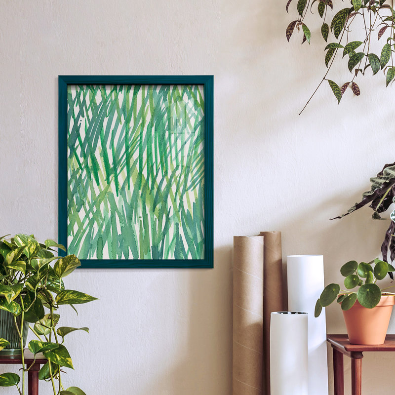 Just Grass I - imprimé, H 15 po x l 12 po x P 1 po, Papier avec cadre bleu