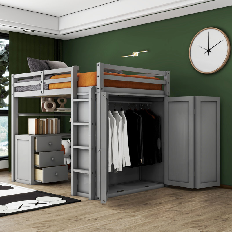 Lit mezzanine double Kiya Kids, gris