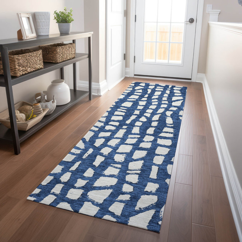Premium Machine Washable Prisco Navy Rug, Runner 2'3" x 7'6"