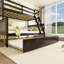 Lit superposé simple au-dessus de double en bois d'hévéa avec lit gigogne, échelle convertible et garde-corps, lit convertible détachable avec lit gigogne simple, brun clair-925639938