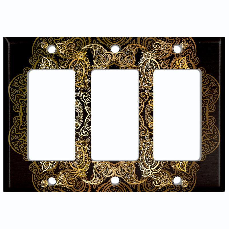 Yellow Circle Mandala Black Patterned 3 - Gang Rocker Standard Wall Plate