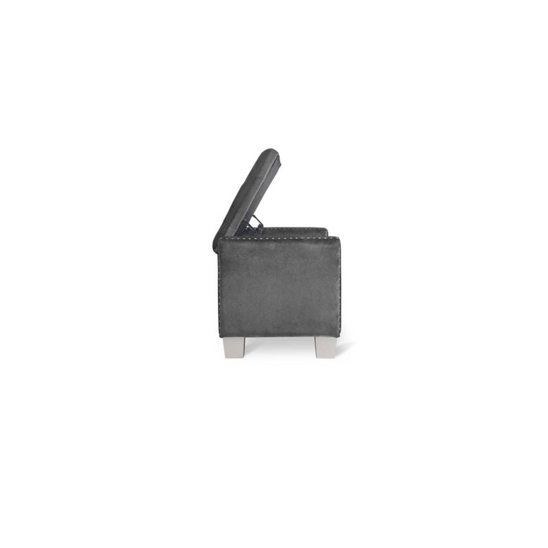 Banc de rangement en velours Franco, Gris