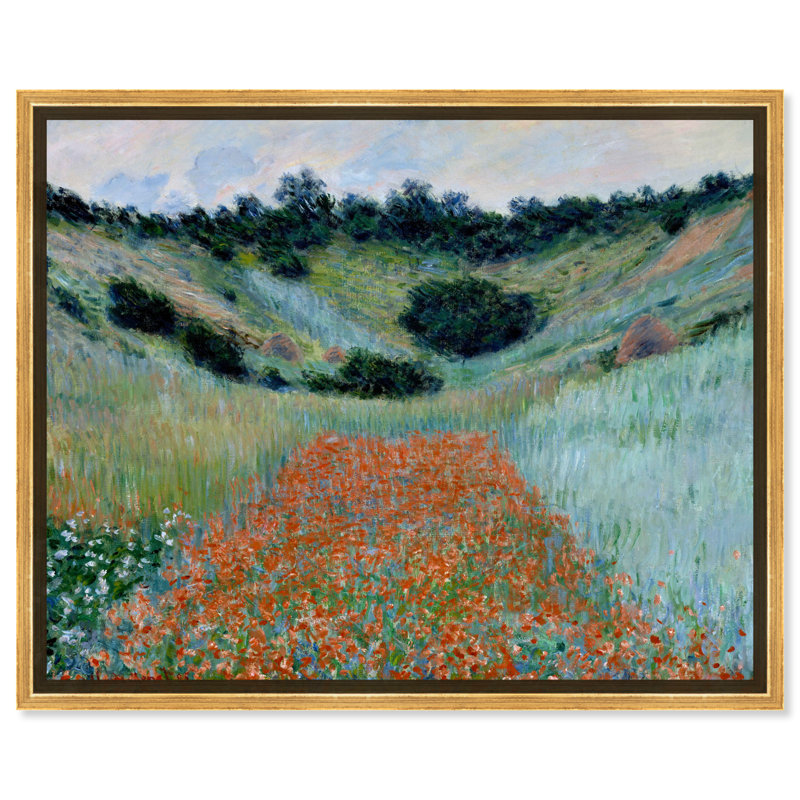 Art mural Monet, coquelicots dans un creux près de Giverny, Cadre doré, H 17 po x l 21 po