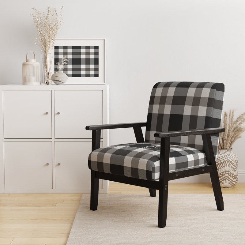 Fauteuil d'appoint rembourré à motif tartan blanc et noir