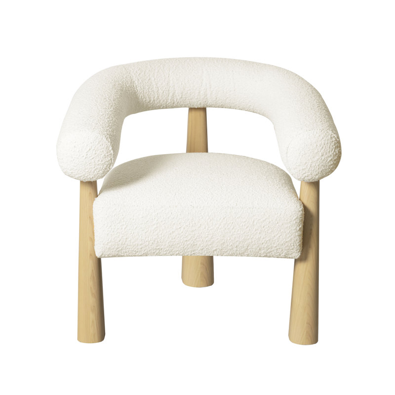 Upholstered Armchair, Cream, Natural Wood