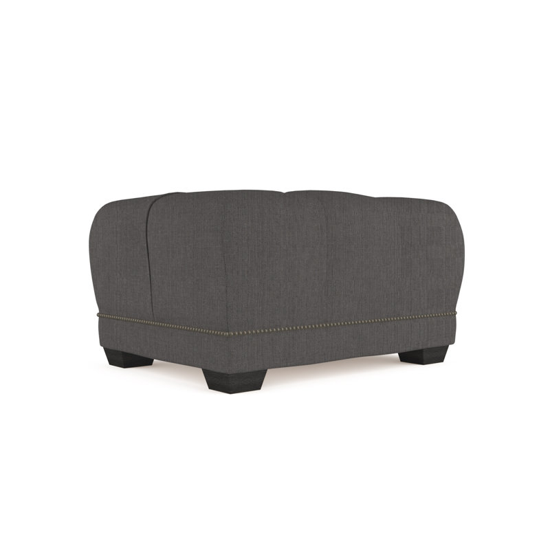 Hudson Ottoman, Pebble Weave Linen Alabaster, Ebony