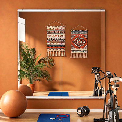 Miroir Home Gym L 48 po x l 24 po - Grand miroir corporel 2 pièces pour yoga, remise en forme, garage, studio de danse, fixation murale, verre trempé de 0,16 po sans cadre