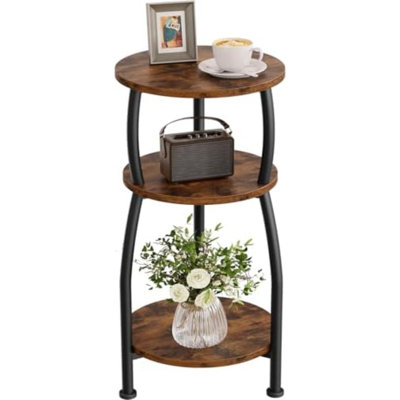 Petite table d'appoint ronde, table de bout mince à 3 niveaux pour petits espaces | Table d'appoint de table de chevet compacte de 11,8 po convenant aux tables basses, aux livres ou aux plantes d'intérieur, pour le salon, la chambre à coucher, le patio, brun rustique