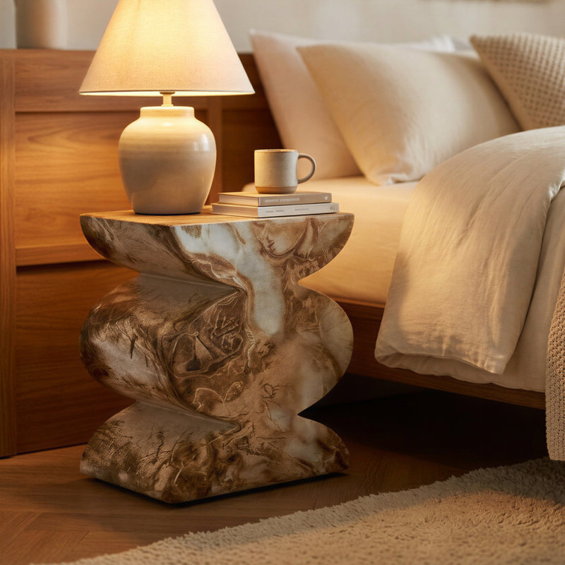 Trudi Side Table Faux Marble Effect Concrete Stool Indoor Outdoor Weatherproof End Table Modern Accent Furniture