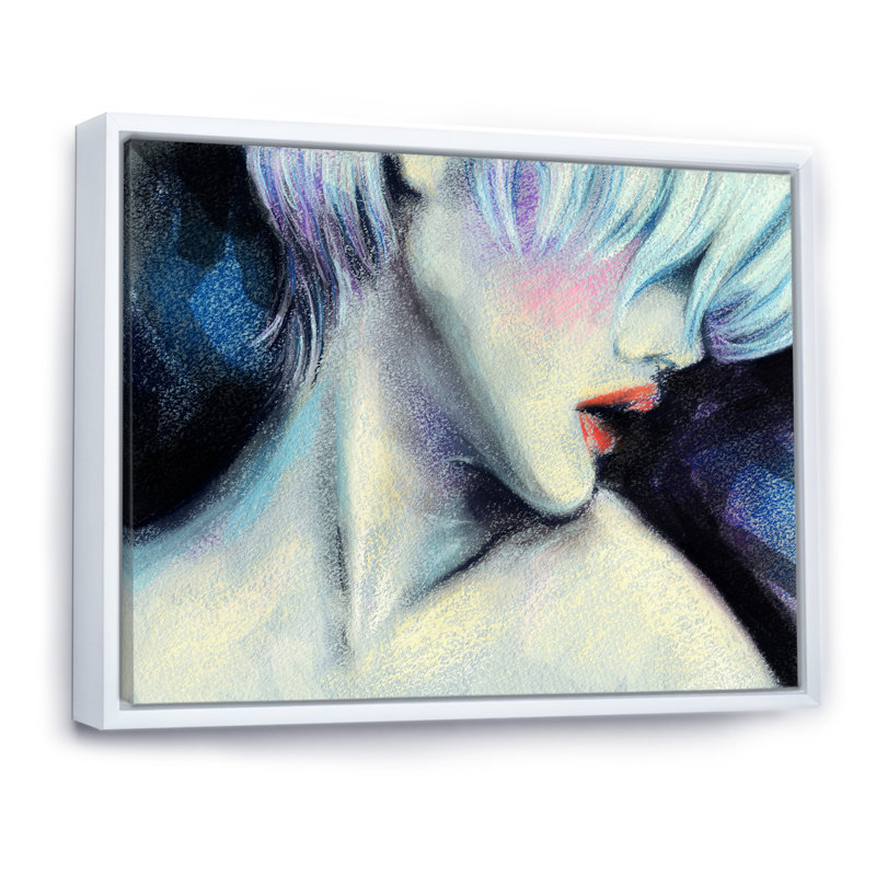 Blue Blue Modern Portrait - Glam, reproduction d'art sur toile, H 16 po x l 32 po x P 1,5 po, Cadre flottant blanc