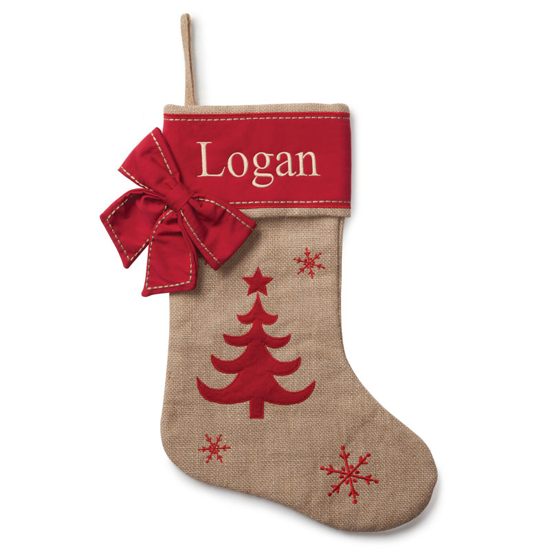 Tree Burlap with Custom Name Stocking