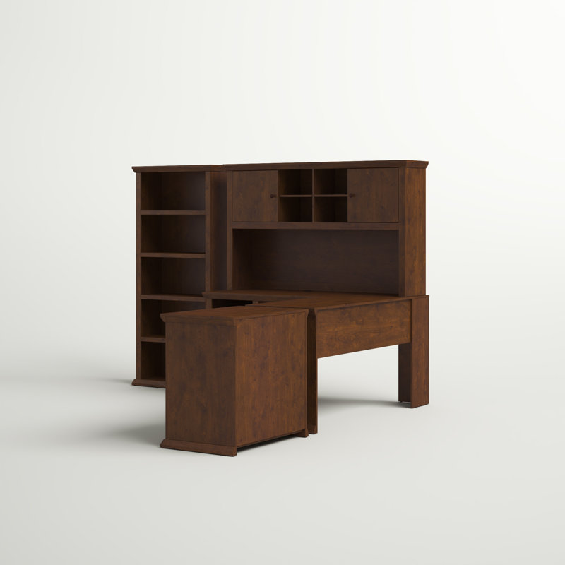 Ferrell 5 Piece Computer Desk Office Set, Antique Cherry