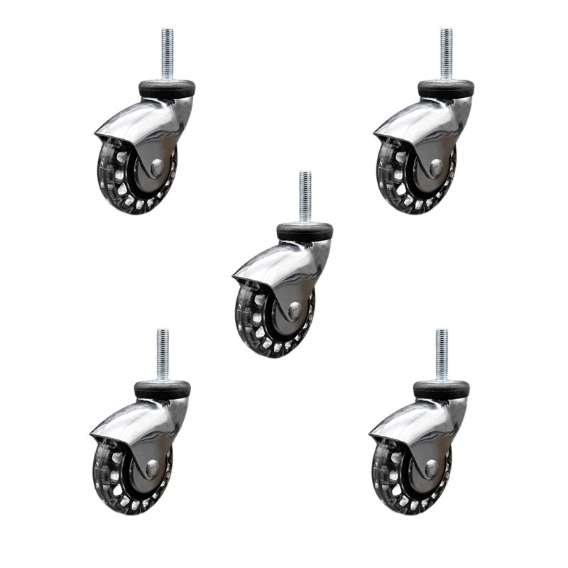 Ensemble de roulettes à tige filetées en polyuréthane chromé brillant de 3 pouces de 8 mm, 5 pièces