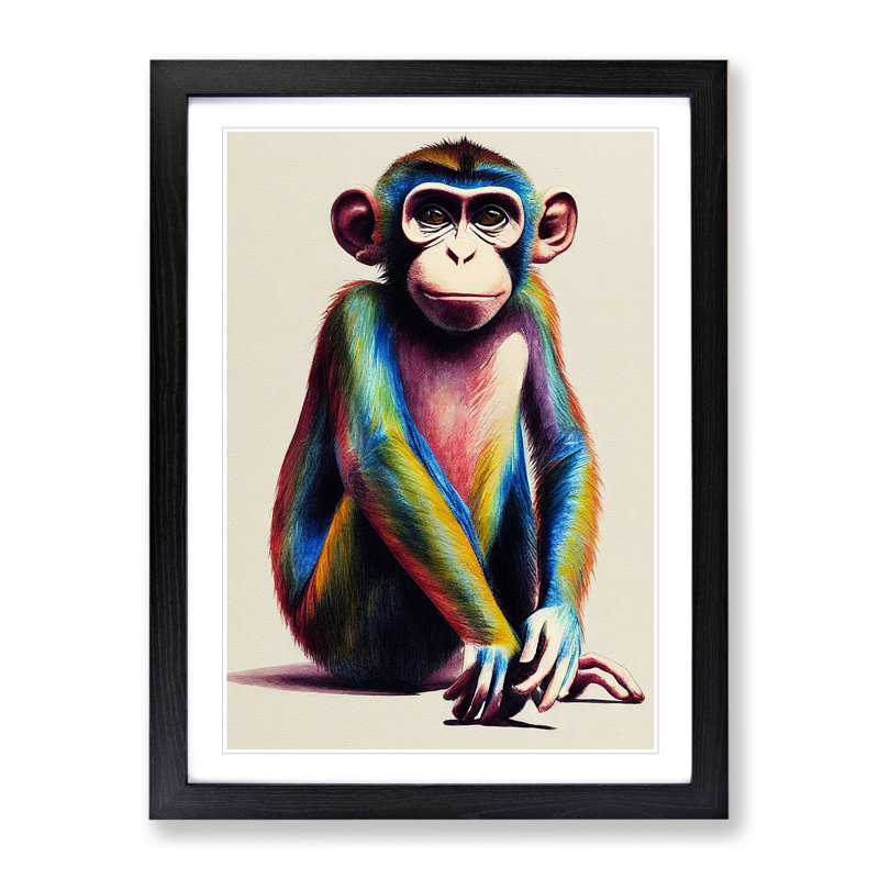 Monkey in Colour No.1 - Framed Print, Black, 64cm H x 46cm W