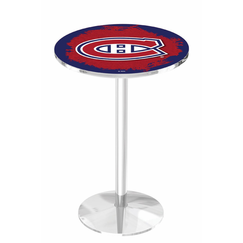 NHL Round Metal Base Dining Table, Chrome, Montreal Canadiens