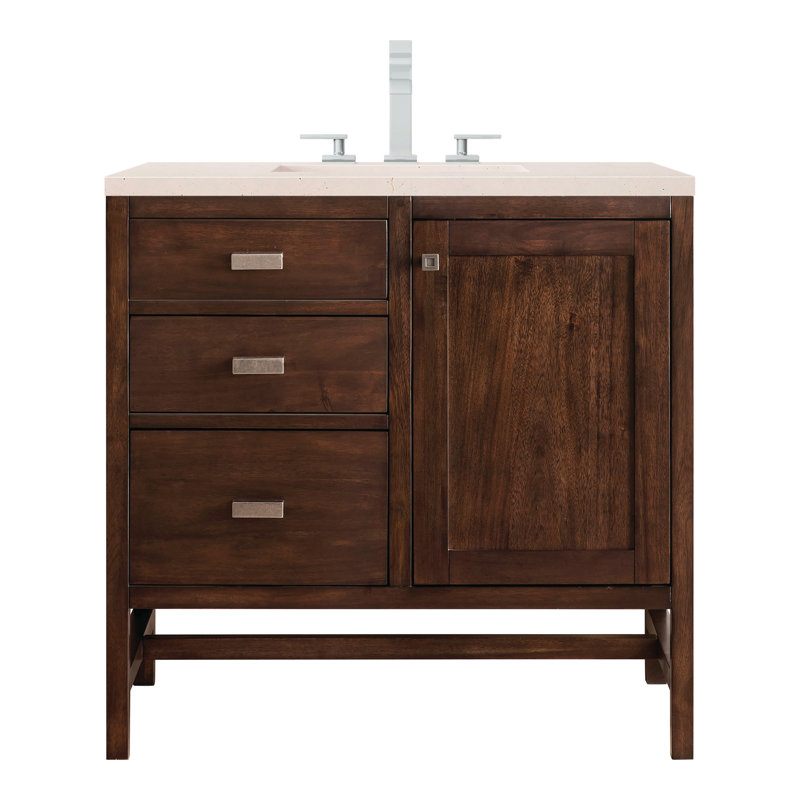 Addison 36'' Single Bathroom Vanity with Top, Carrara White, 8" Widespread, Mid-Century Acacia