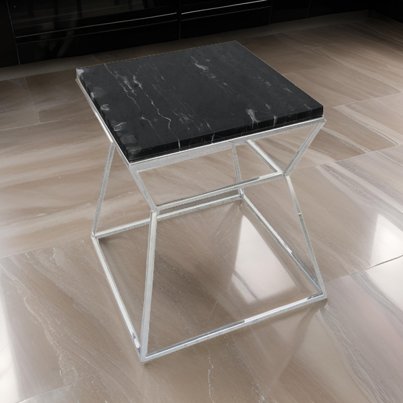 Lio Marble Top End Table, Black, Silver