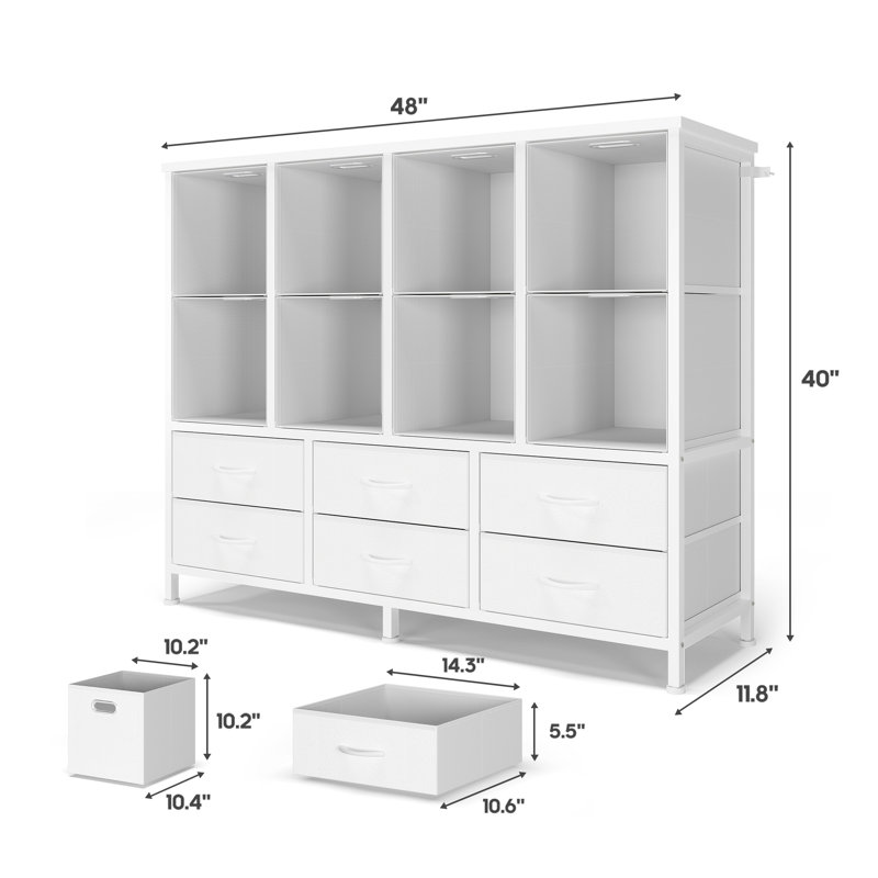 8 Cube Storage Bookcase With 6 Fabric Drawers,diy Cube Fabric Storage Organizer, 4 Tiers Bookcase With Open Display Shelves,modern Storage Bookshelf For Home And Office
