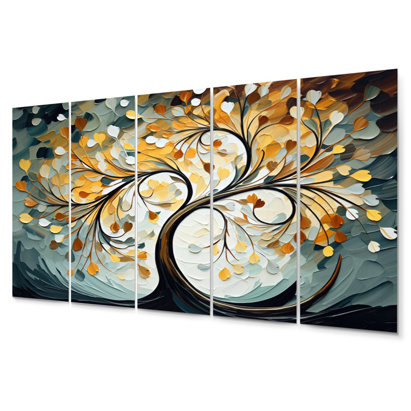 Ensemble de 5 décorations murales en métal jaune et gris