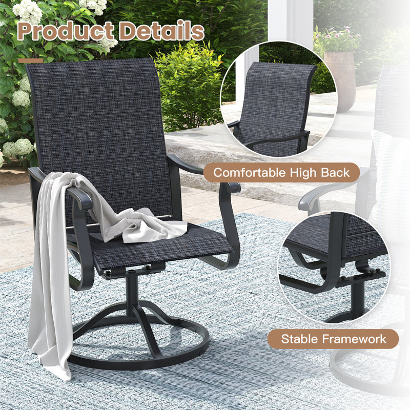 Chaises de salle à manger d'extérieur pivotantes à 360 ° PVC-coated polyester, Noir
