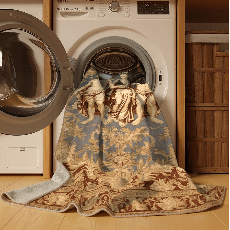 Tapis brun français lavable à la machine, Carré 8 pi