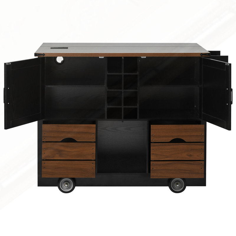 Farmhouse Kitchen Island With Drop Leaf, Black