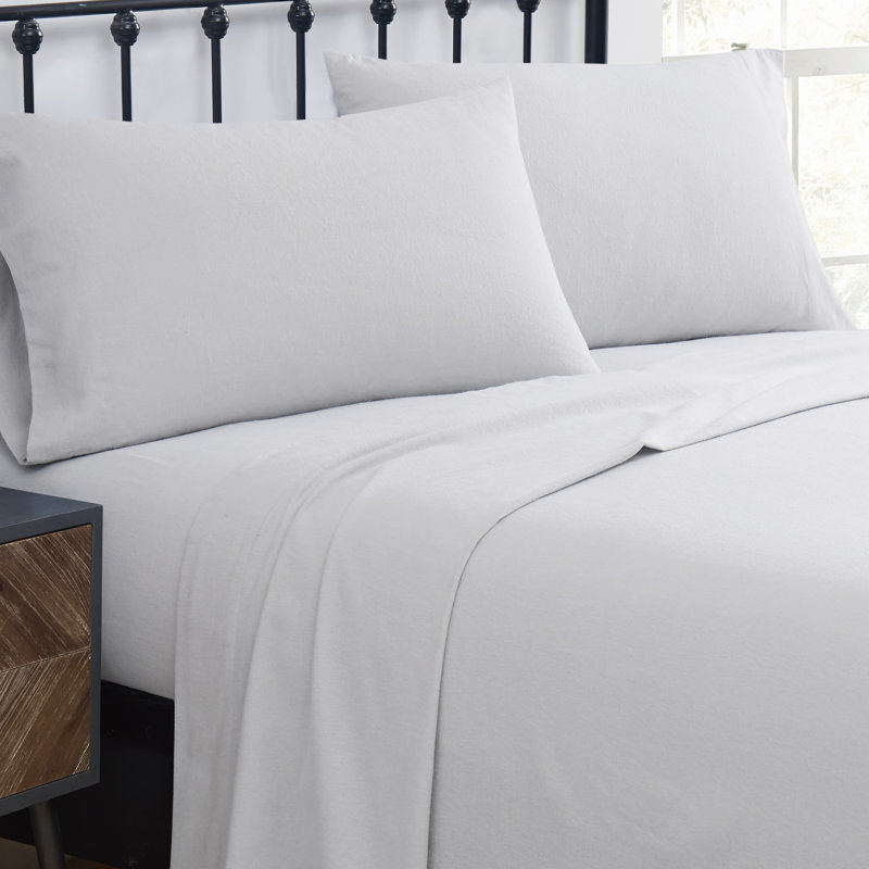 Traditional Cozy 100% Cotton Flannel Sheet Set, King Sheet Set + Fitted Sheet + 2 Pillowcases, Gray