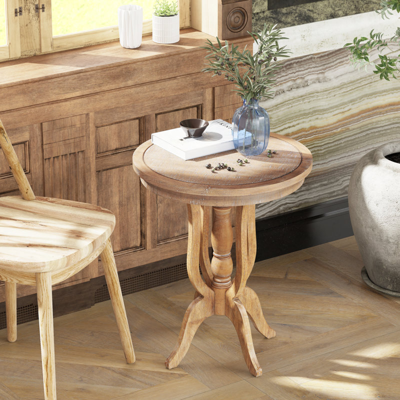 Martinis Rustic Farmhouse End Table, Natural Wood