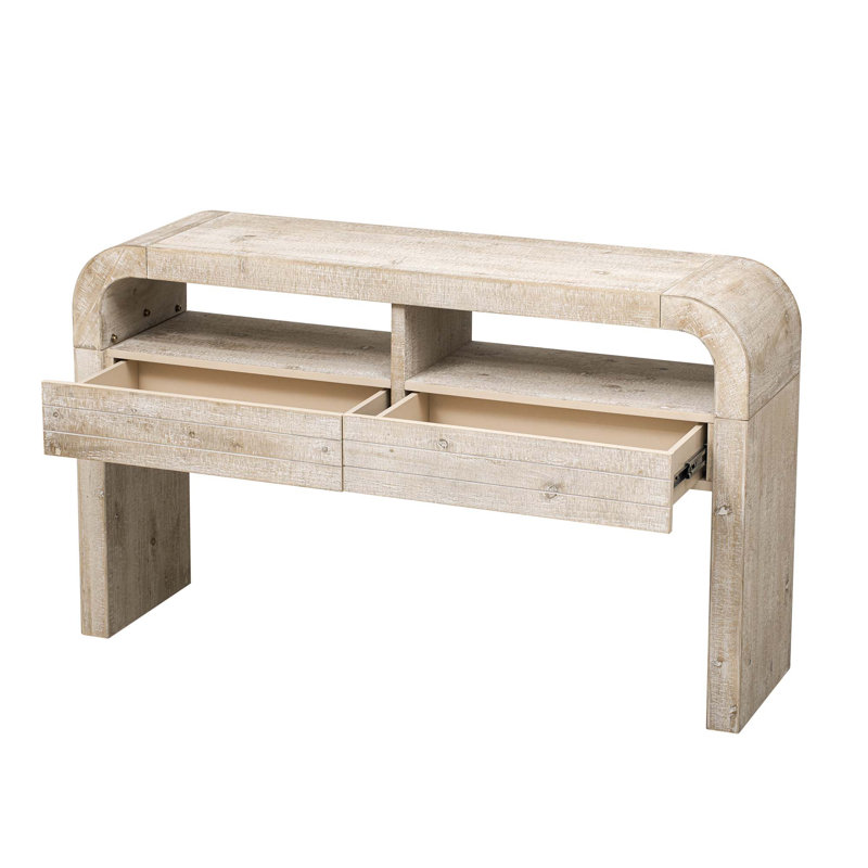 Table rétro avec 2 grands tiroirs Conosle, Bois naturel délavé