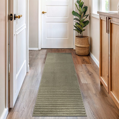 Tapis d'intérieur à rayures horizontales vert sauge, tissé à la machine, doux et moelleux, à hauteur variable.