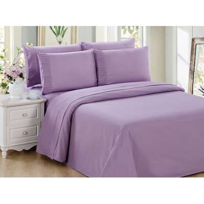 Marina Decoration Home Pleated Bedding Bedroom essentials Cooling Ultra Soft Silky Hidden Zipper Solid All Season 3 Pieces Rayon from Bamboo Duvet Cover Set with 2 Pillowcases, Purple Colour King Size