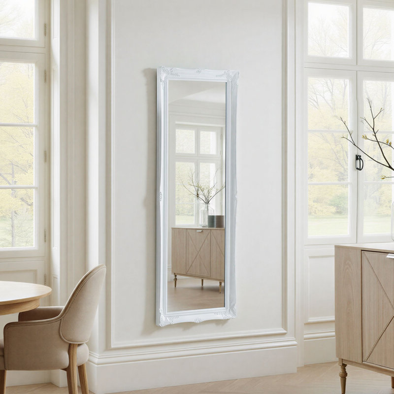 Alberik French Style Carved Wall Mirror Bevelled, White, 166cm H x 60cm W