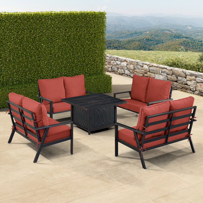 Freerkje 8 - Person Patio Conversation Set with Cushions, Red