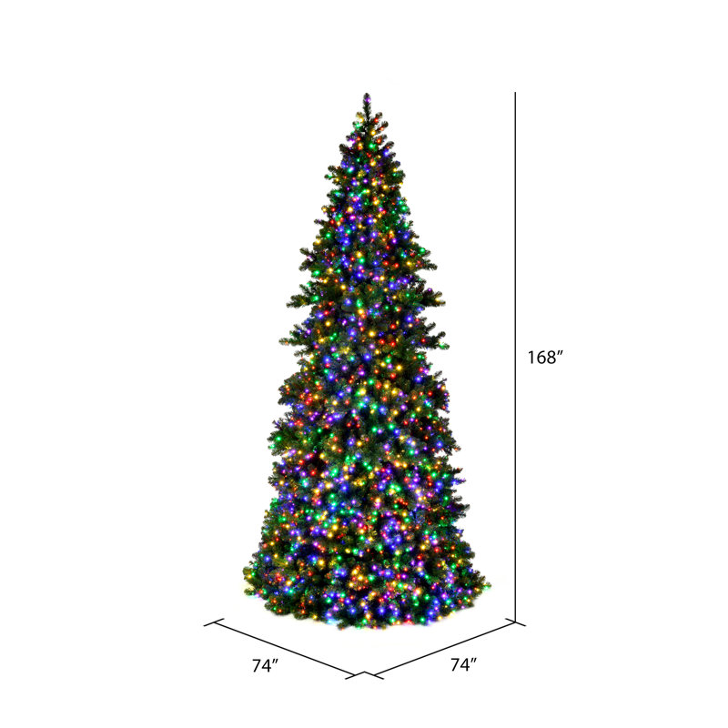 Artificial Christmas Tree with Lights, Multicolored, 14'