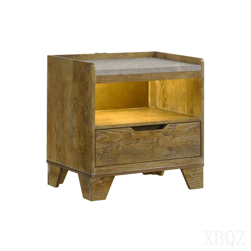 1-Drawer Nightstand With Integrated Led, Medium Oak