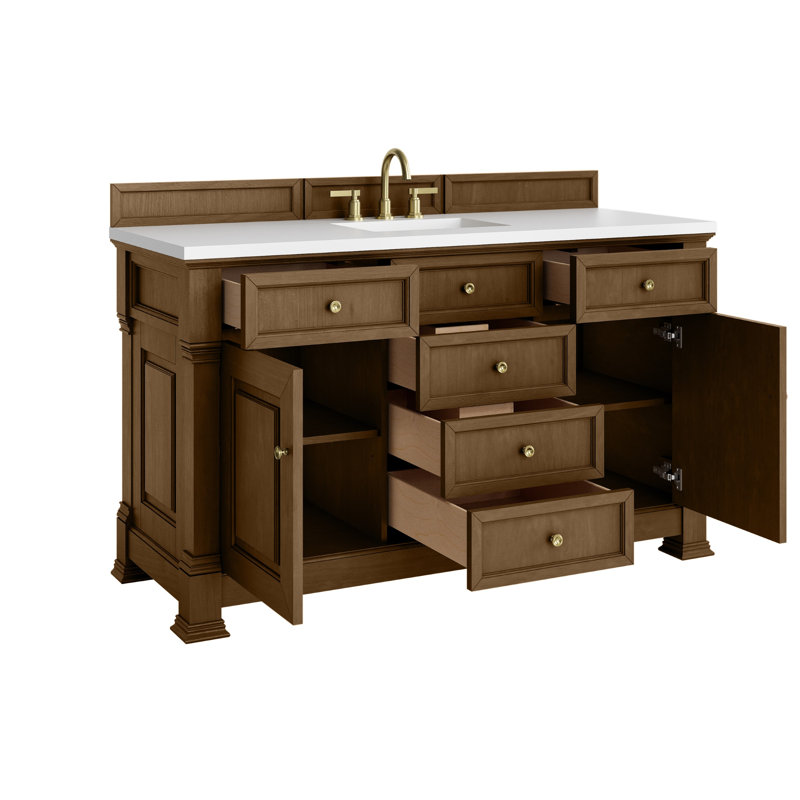 Brookfield Single Vanity, Widespread, Honey Oak, White Zeus