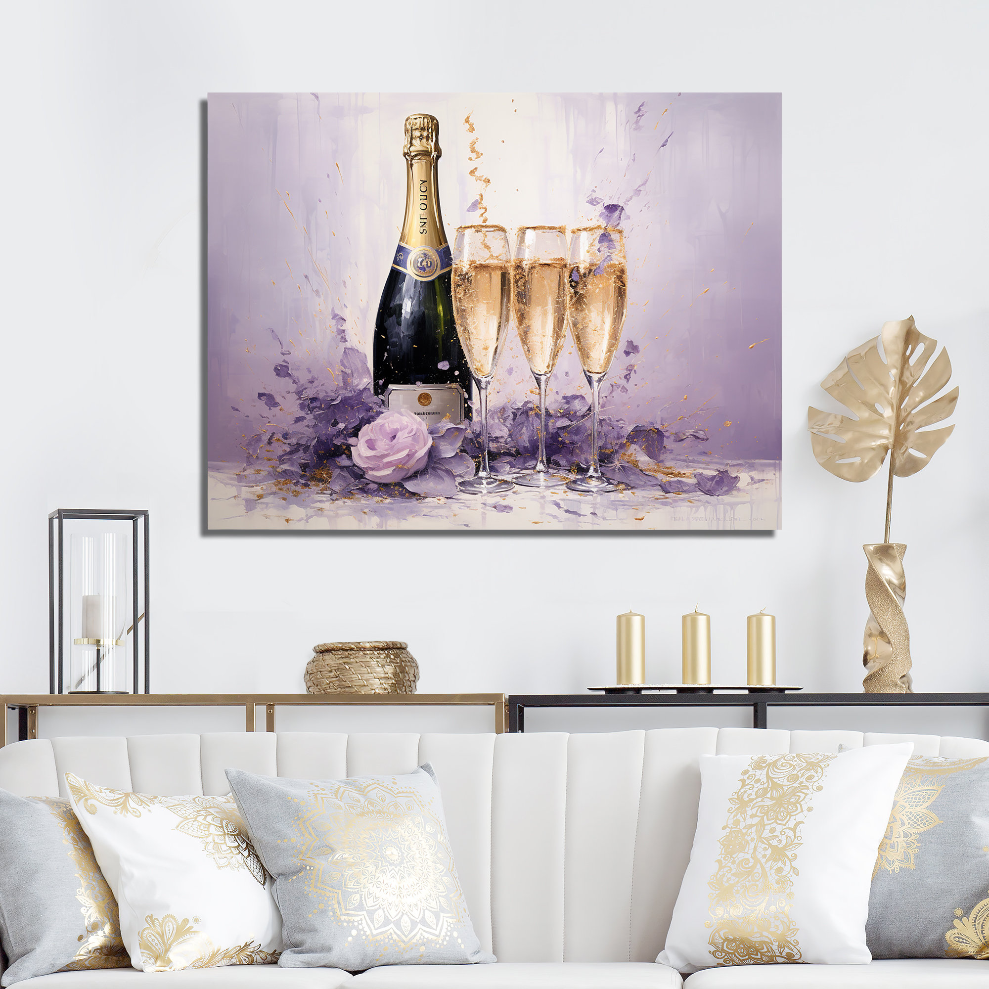 Design Art Luxes Luminosity Champagne And Glass - Wine & Champagne Wall ...