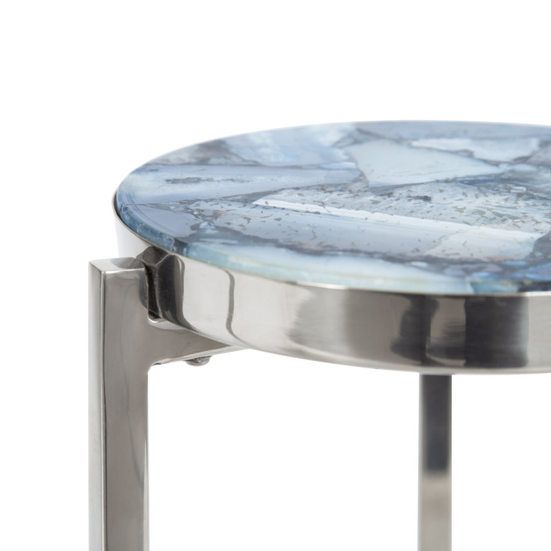 Eveland Round Metal Drink Table, Silver, Blue