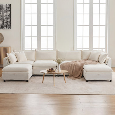 146'' Upholstered U-Shape Sectional Cloud Couch With Storage Ottoman