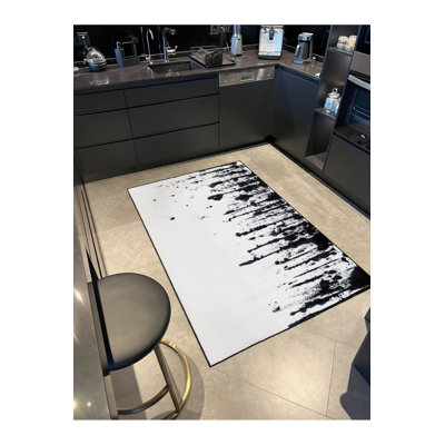 Black Modern Themed Patterned Decorative Washable Rug