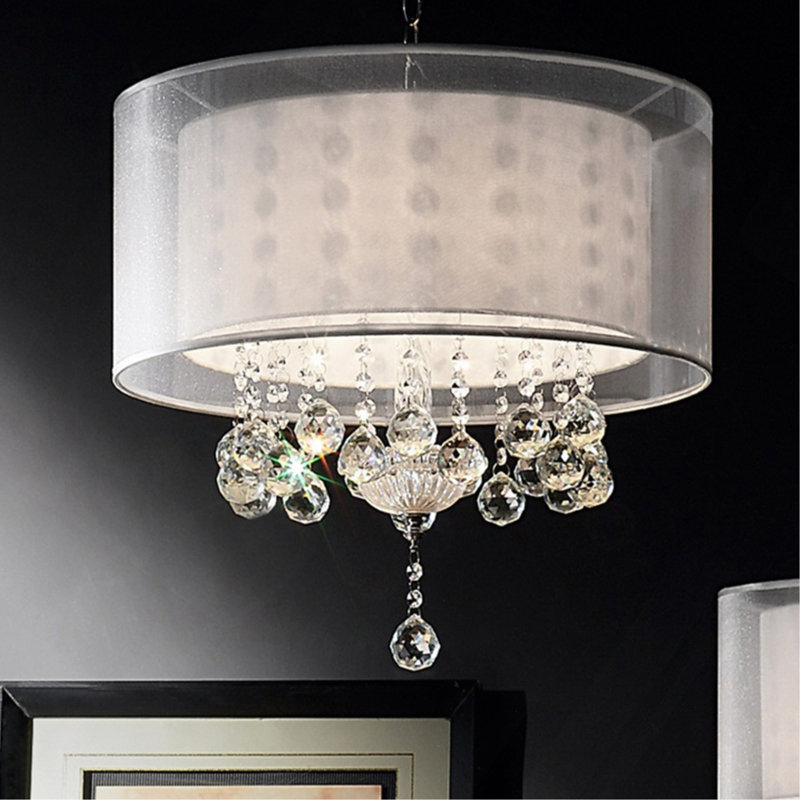 Haut 19 "plafonnier" Effleurer ", et accents de cristal, abat-jour, Argent argent